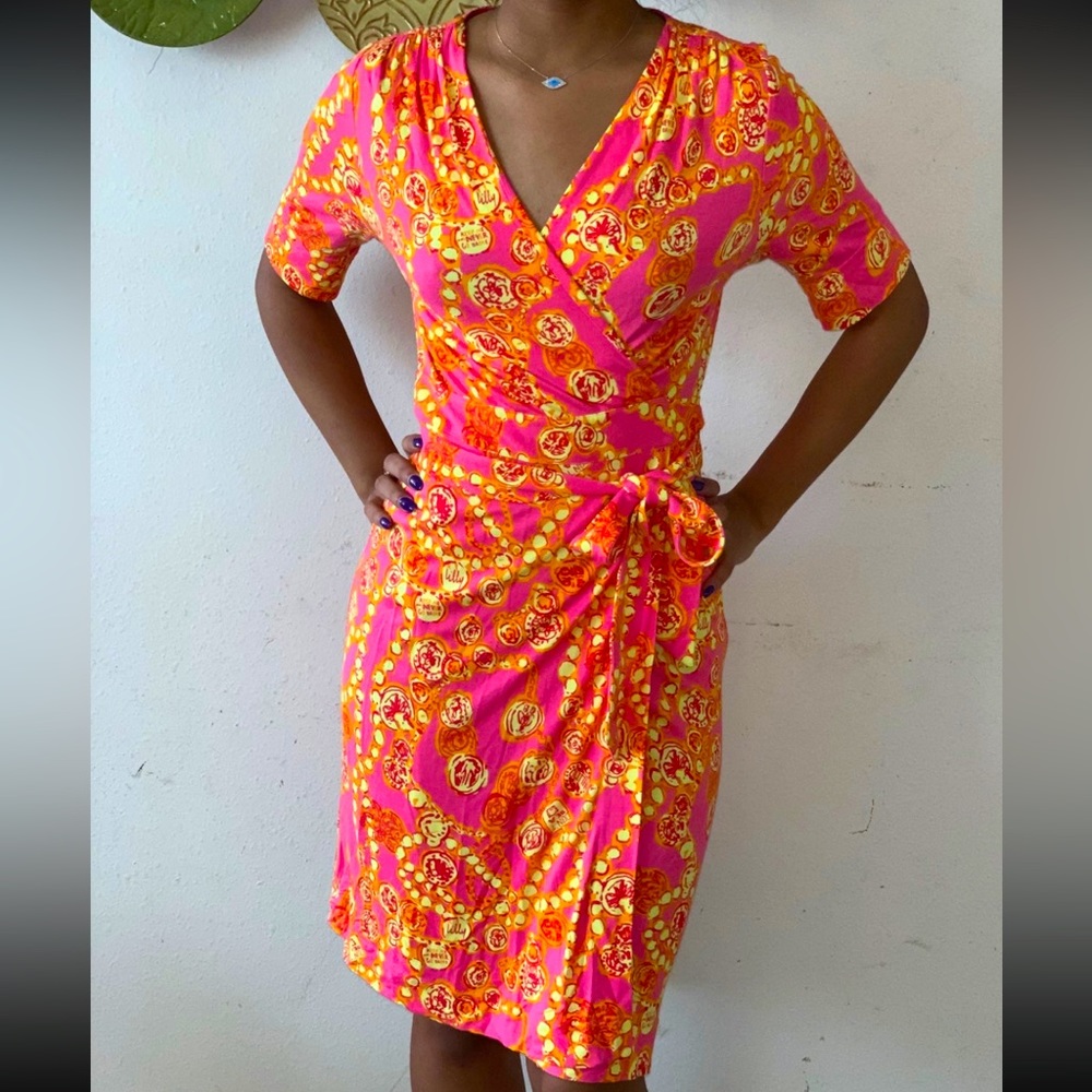 Lilly Pulitzer Adalie Wrap Dress Hotty Pink Doubloons Size Small